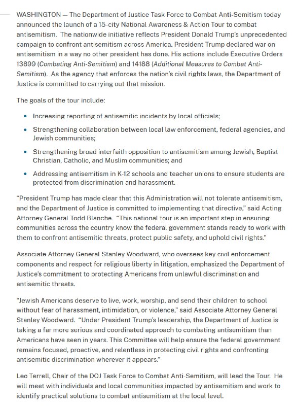 JUST IN - U.S. DOJ announces a 15-city nationwide antisemitism 