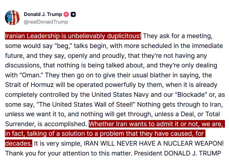 JUST IN - Trump calls Iranian leadership 