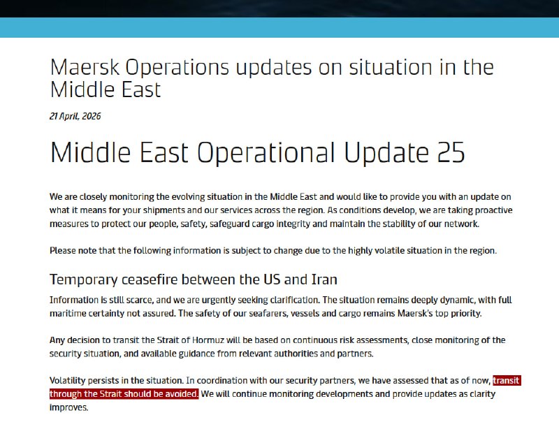 JUST IN - Major shipping company Maersk says 