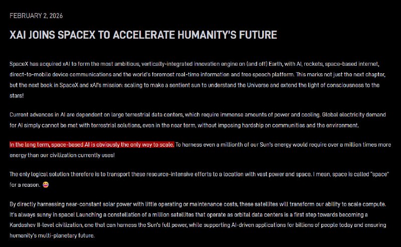 JUST IN - SpaceX acquires xAI. Creating the most valuable private company in the world.Read here: 