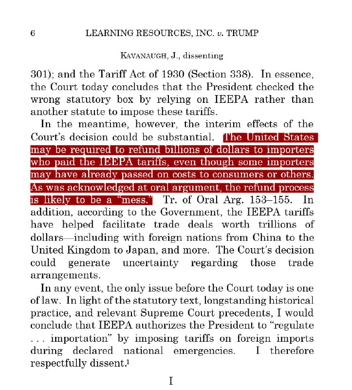 JUST IN - U.S. Supreme Court has stated that refunding billions from Trump's illegal tariff collections 