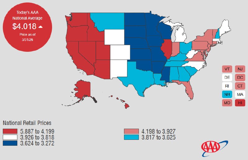 JUST IN - Average U.S. gasoline prices have now hit $4.02 a gallon, up 10 cents from last week and one dollar since last month.@disclosetv