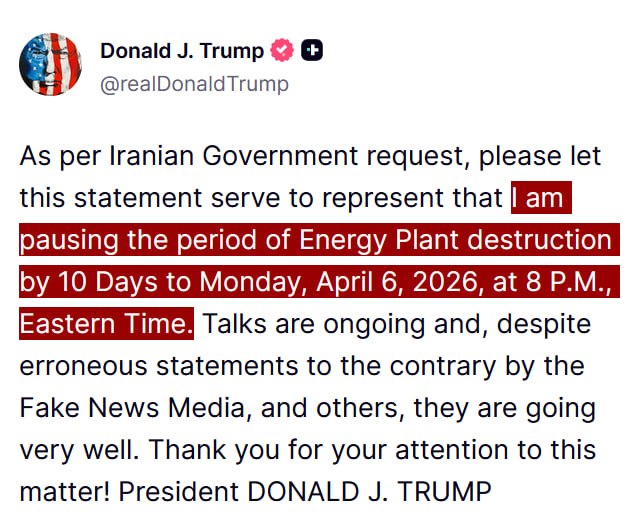 JUST IN - Trump says since peace talks with Iran are 