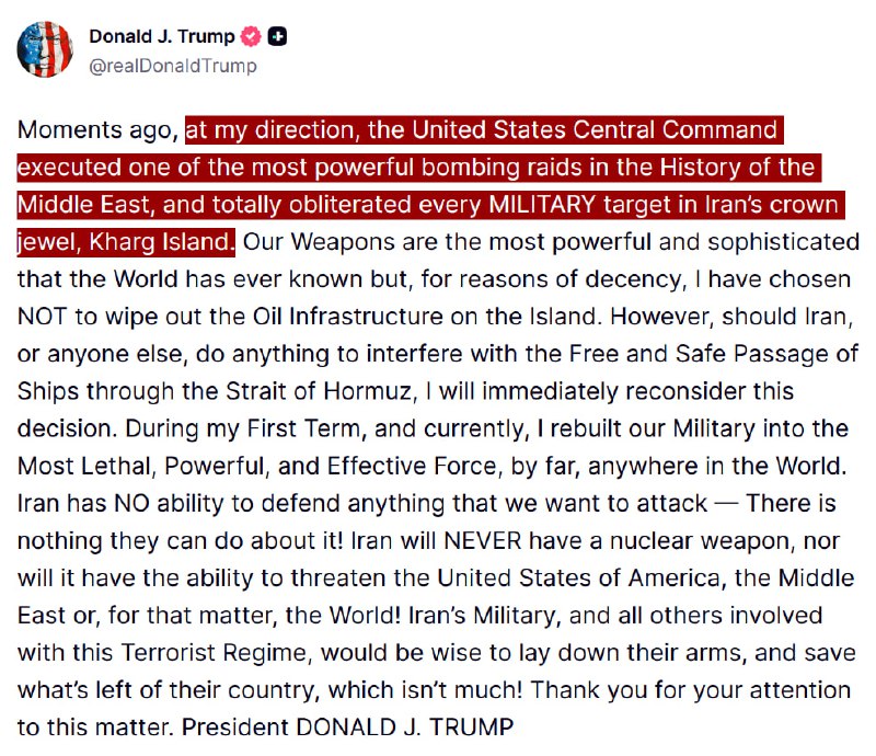 JUST IN - Trump announces that the U.S. military, at his direction, just carried out 