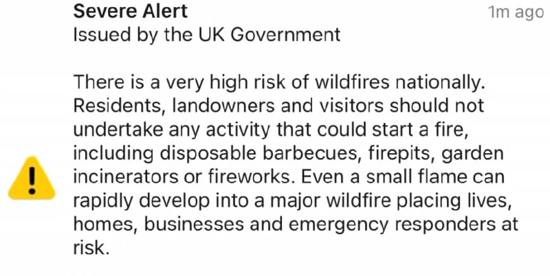 JUST IN - UK Government issues severe national emergency alert over the risk of wildfires.@disclosetv