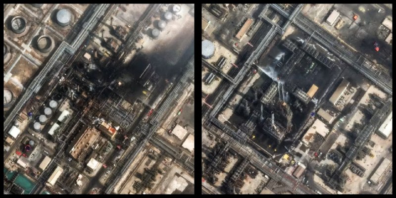 JUST IN - New satellite images show damage and smoke rising at one of the world’s largest oil refining and export facilities, the Ras Tanura oil refinery in Saudi Arabia, after yesterday's Iranian drone attack.Read here: 