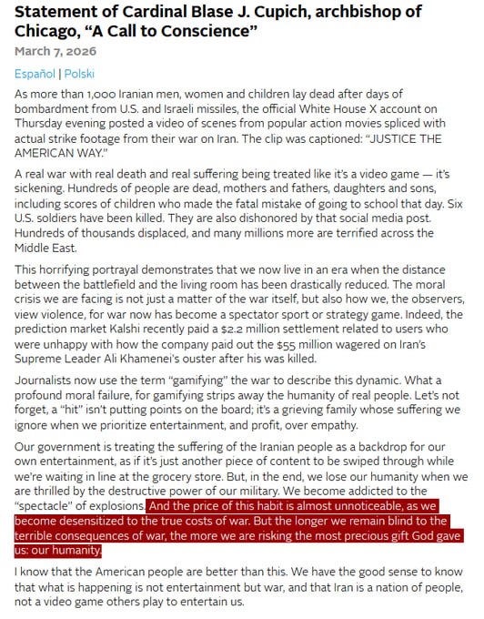 NEW - Archbishop of Chicago condemns a White House video montage of 