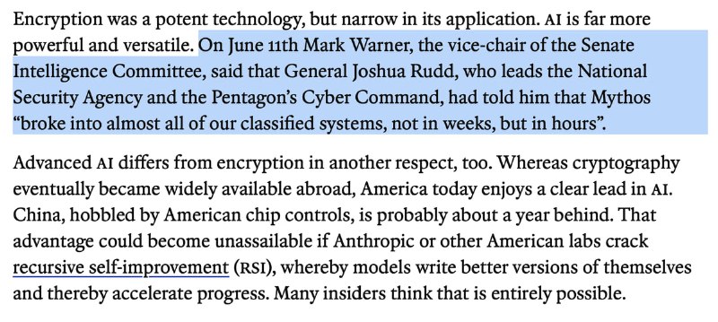 NEW - NSA says Anthropic's Claude Mythos AI broke into almost 