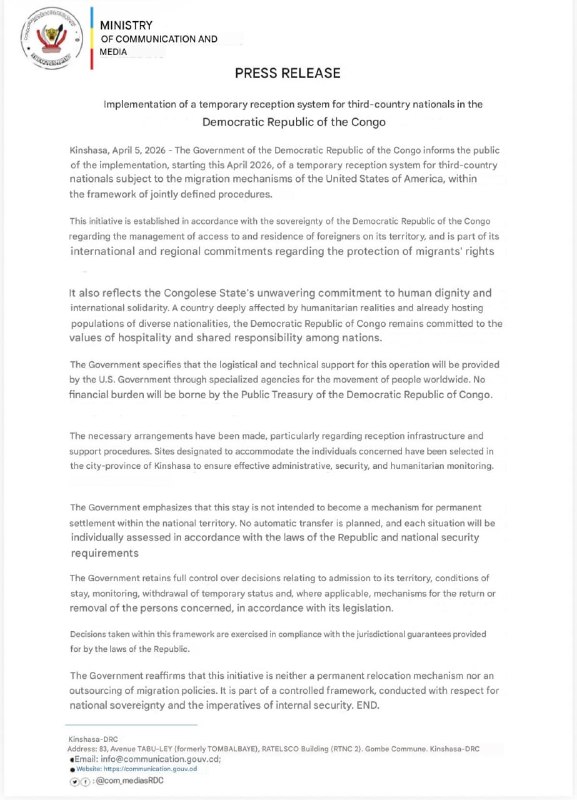 JUST IN - Democratic Republic of Congo to receive ​third-country nationals deported from the U.S. under a new deal with the Trump administration.@disclosetv
