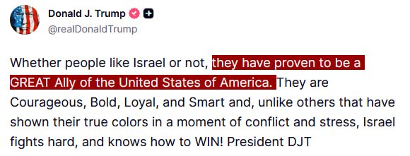 JUST IN - Trump says like it or not Israel has 
