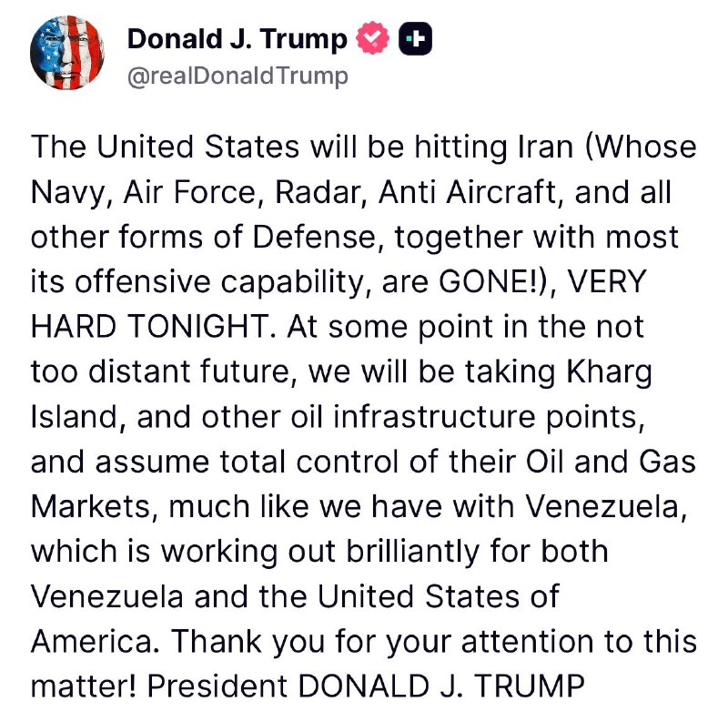 JUST IN - Trump says the U.S. will hit Iran 