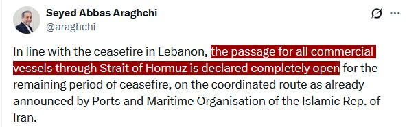 JUST IN - Iran's FM declares Hormuz Strait 
