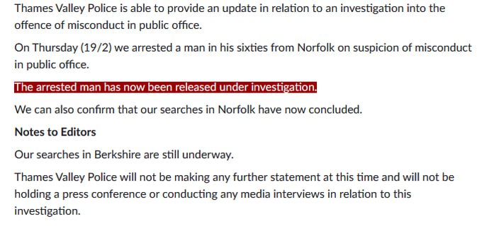 UPDATE - Police release a statement that Andrew has been 