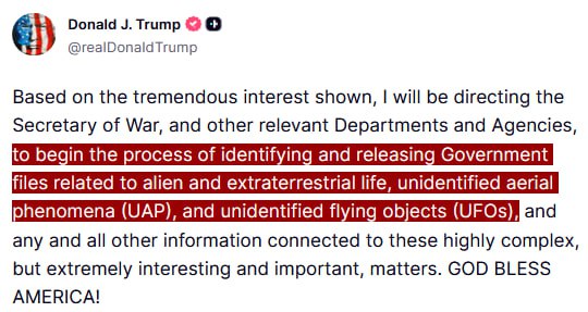 JUST IN - Trump says he has directed the release of all government files related to 