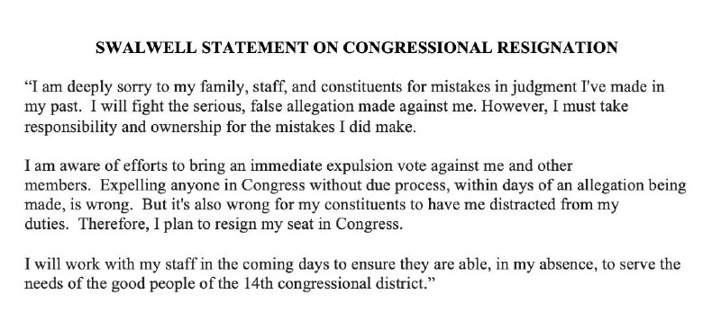 JUST IN - Eric Swalwell resigns from Congress.@disclosetv