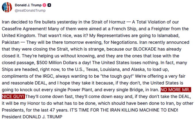 JUST IN - Trump says if Iran doesn't take the deal he 