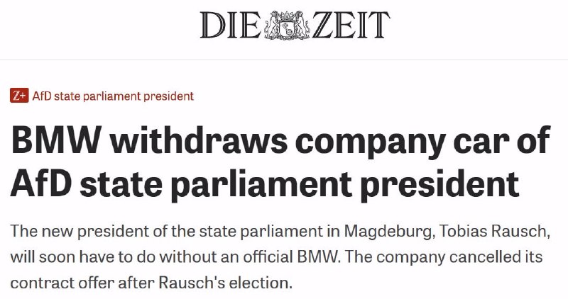 NEW - Struggling German automaker BMW withdraws company car from newly elected AfD state parliament president. The party is now hoping Elon Musk will provide a Tesla car.@disclosetv