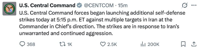 JUST IN - U.S. military is striking targets in Iran in the latest escalation of tensions.@disclosetv