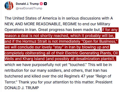 JUST IN - Trump says if deal is not reached with Iran and Hormuz Strait opened, U.S. 